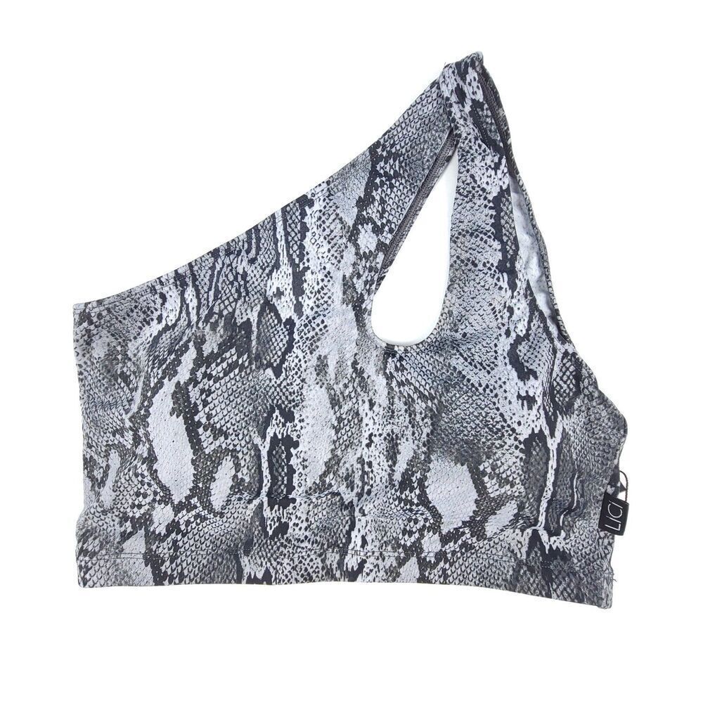 NWT Lici Fit Grounded One Shoulder Bra Cut Out Crop Top Medium Snake Athleisure